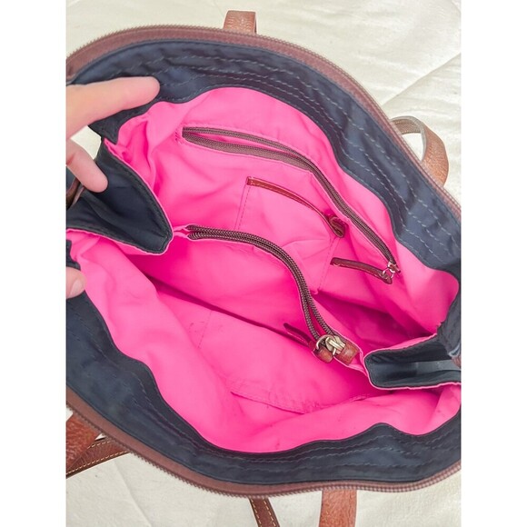 DOONEY & BOURKE Blue Nylon Tote Leather Trim Double Handles Shoulder Bag - Picture 3 of 4